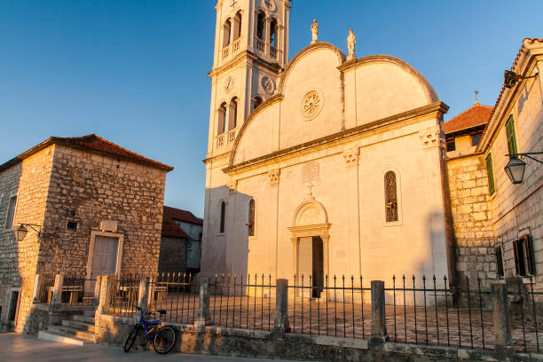 Nice Church in Jelsa City Church of Our Lady of Good Health in Jelsa on the island of Hvar in Croatia.Church of Our Lady of Good Health in Jelsa on the island of Hvar in Croatia. jelsa stock pictures, royalty-free photos & images