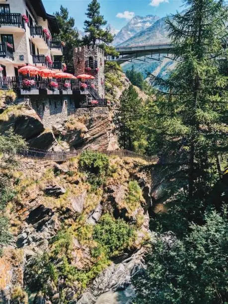 Beautiful hotel built on a rock in Switzerland