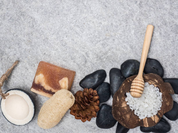 istock Aromatherapy  product  Spa set massage with white  wood background. top view,flat lay composition. 848678718