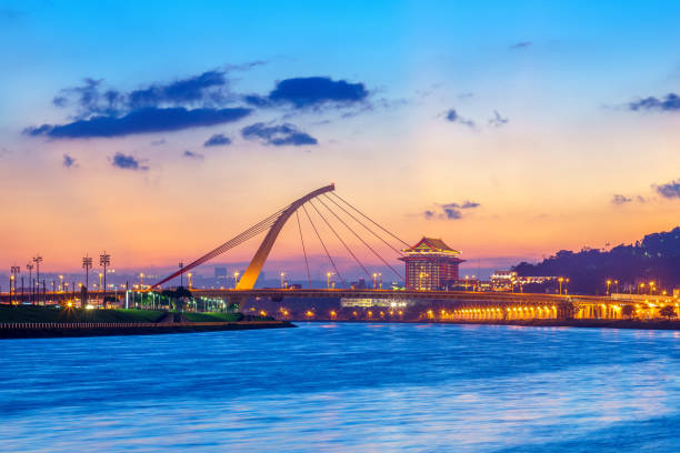 night view of taipei city by the river at dusk