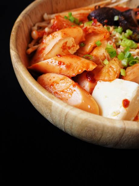 Army stew with noodle korean food on black background