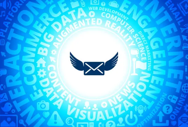 Vector illustration of Letter & Wings Icon on Internet Modern Technology Words Background