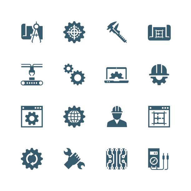 Engineering and manufacturing vector icon set Engineering and manufacturing vector icon set vernier calliper stock illustrations