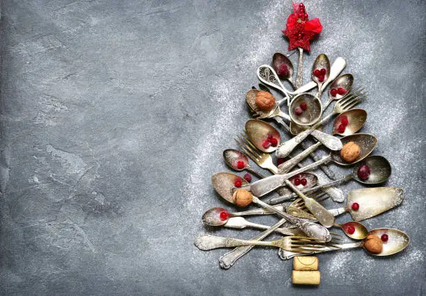 Photo of Abstract christmas tree made from cutlery