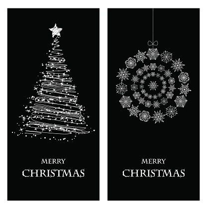Set of Christmas and New Year banners with snowflakes and a Christmas tree
