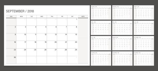 Calendar 2018 week start on Sunday. Calendar planner corporate design template. Calendar 2018 week start on Sunday. Calendar planner corporate design template. 2018 calendar stock illustrations