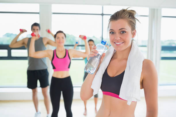 istock Woman taking break from aerobics class 848716938