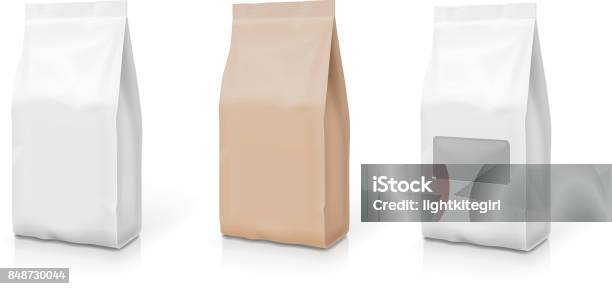 Weiße Folie Oder Papier Snack Reisetaschen Set Verpackung In Essen Vektorillustration Stock Vektor Art und mehr Bilder von Kaffee - Getränk