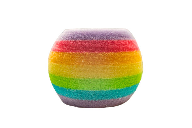 istock Round shower sponge with rainbow stripes isolated on white background 848731750