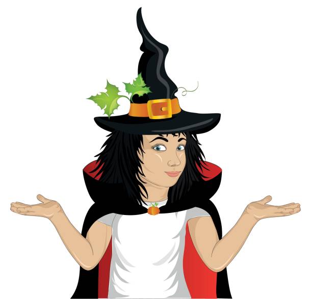 istock Wow !Halloween. Happy girl in a hat and a witch costume blowing something from her hands. Empty space for your advertising Vector. Greeting card or invitation for holiday or party. Pop art style 848740368