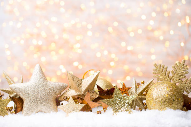 istock Christmas greeting card with christmas gold decorations. 848744440