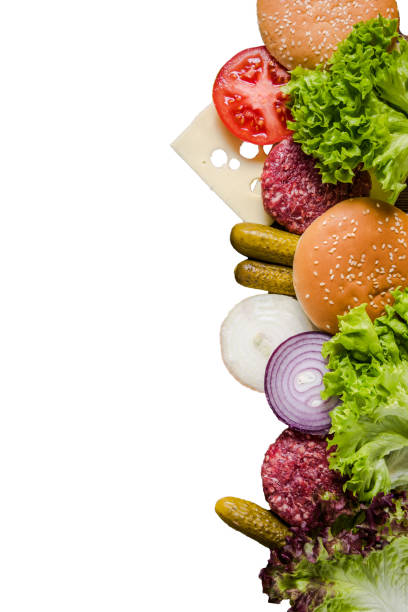 istock Ingredients for hamburgers on white cut off background 848748760