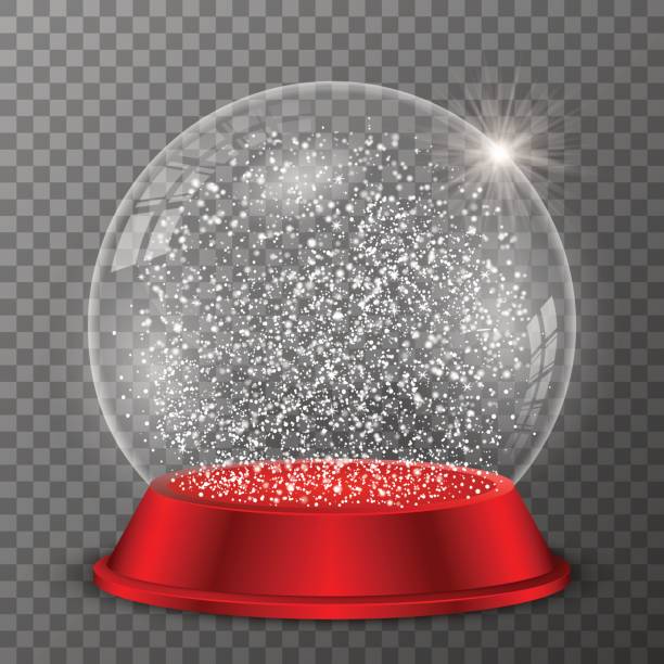 kryształowa kula śnieżna na czerwonym stojaku odizolowanym na przezroczystym tle. - snow globe dome glass transparent stock illustrations