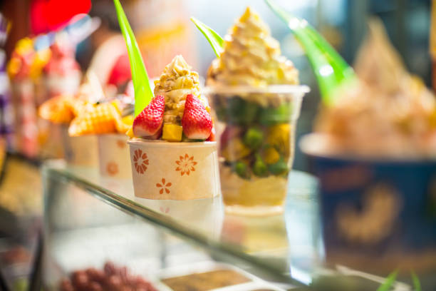 Fruit and ice cream on street market in Beijing, China, Asia. Nikon D800, full frame, XXXL.