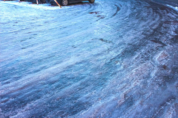 The icy road in winter at Vilnius, Lithuania.