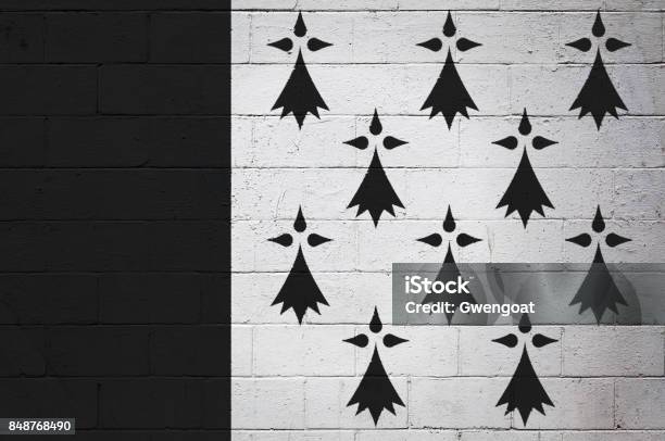 Flag Of Bro Roazhon Painted On A Wall Stock Photo - Download Image Now - Rennes - France, Brittany - France, Ermine