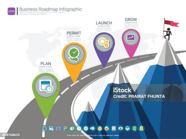 Roadmap Timeline Infographic Design Template Key Success And Presentation Of Project Ambitions Can Be Used Roadmap Management For Any Business Plan To Achieving Your Project Goals Is Clear To You Stock Illustration - Download Image Now