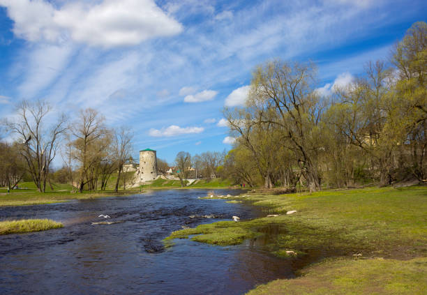 Preserved buildings of the ancient fortress on the island of Nut at the mouth of the Neva river.