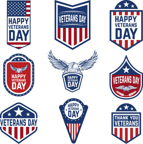 Set of veterans day emblems. USA culture. Set of veterans day emblems. USA culture. Design elements for label, emblem, sign. Vector illustration patriotism illustrations stock illustrations