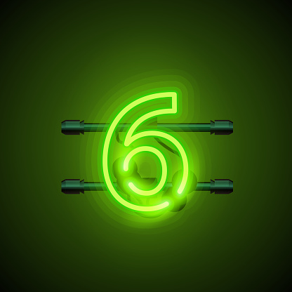 Neon city font sign number 6, signboard six. Vector illustration