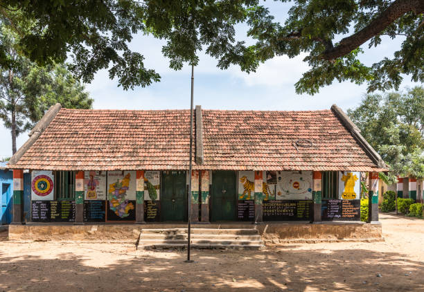 Government Higher Primary School building in Kethupura, India. stock photo