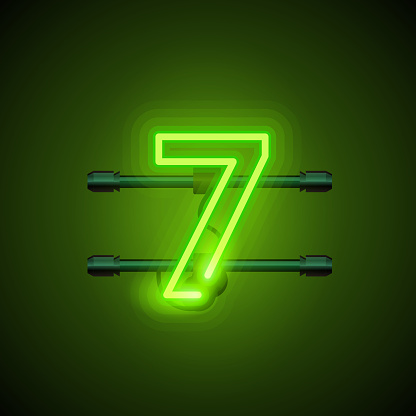 Neon city font sign number 7, signboard seven. Vector illustration