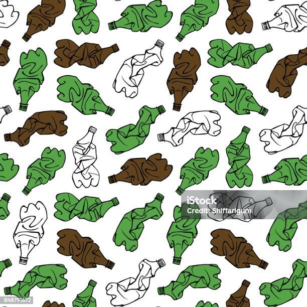 Seamless Pattern Of Recyclable Materials Hand Drawn Illustration Of Plastic Trash Stock Illustration - Download Image Now