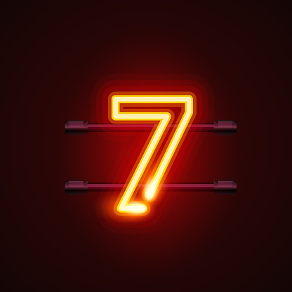 Neon city font sign number 7, signboard seven. Vector illustration