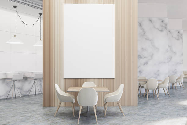 istock White marble and wood luxury cafe with a poster 848804118