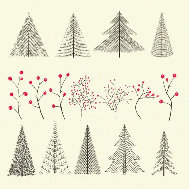 Vector illustration of Christmas Elements - Trees & Twigs
