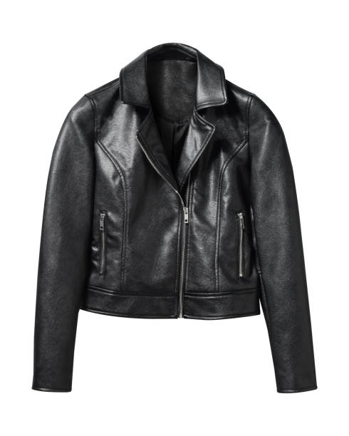 istock Black woman leather jacket isolated on white 848821550