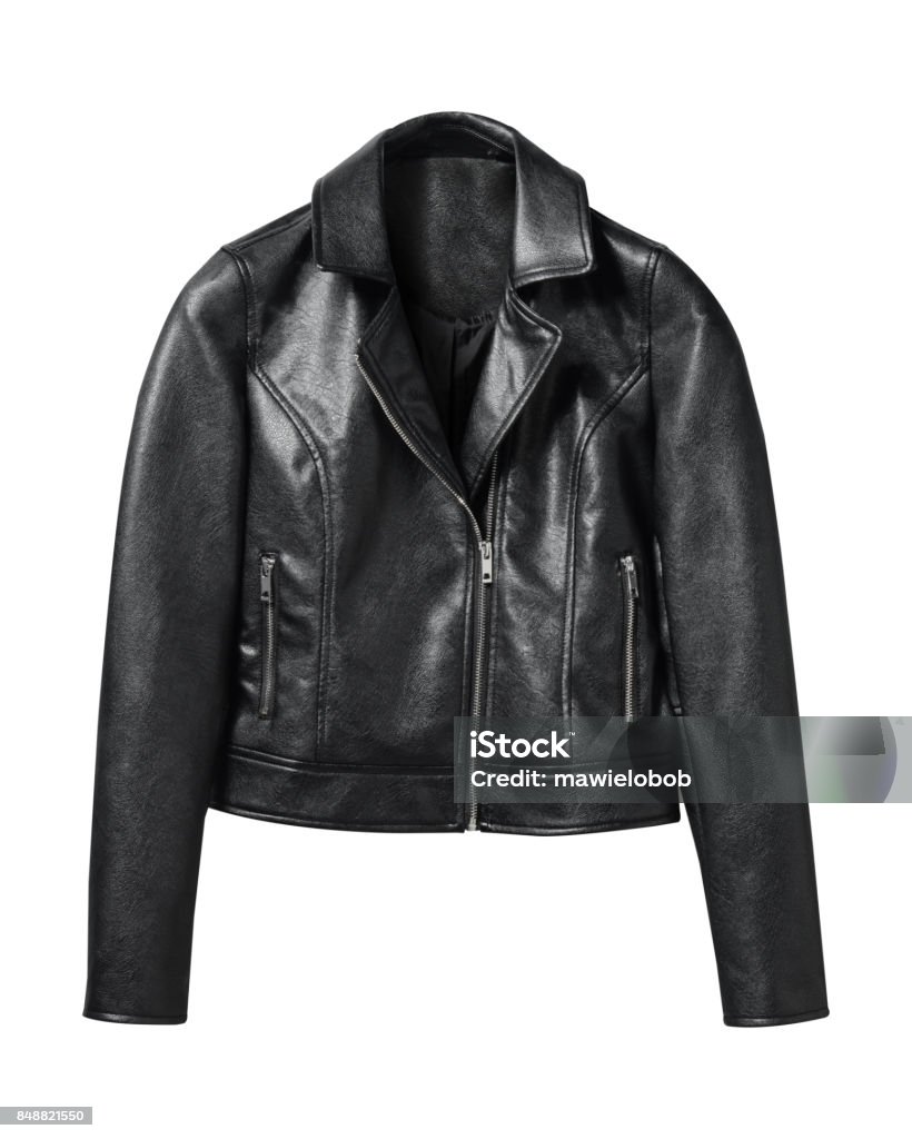 Black woman leather jacket isolated on white Blazer - Jacket Stock Photo