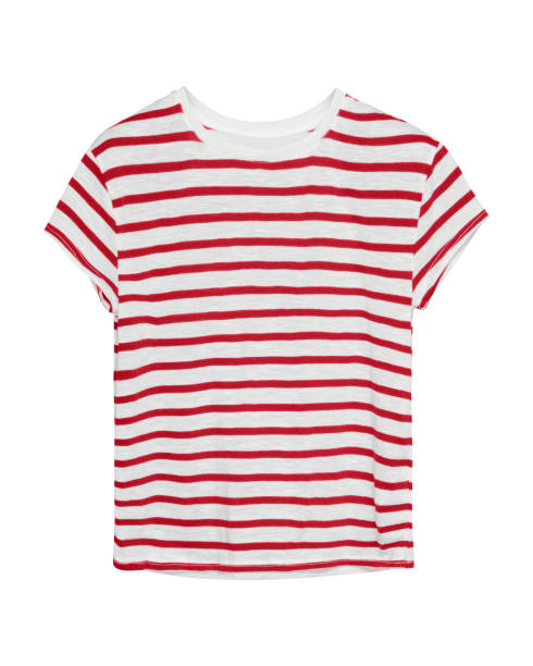 red and white stripped sailor style t shirt isolated - stripped shirt imagens e fotografias de stock