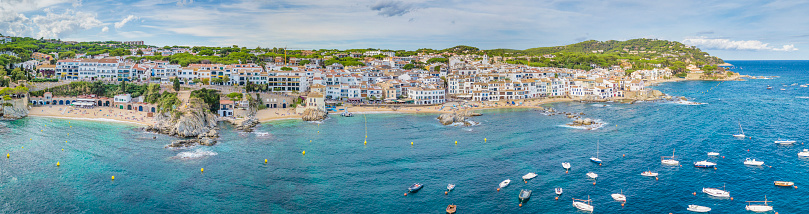 Aerial panorama of the village of Calella de Palafrugell, Costa Brava