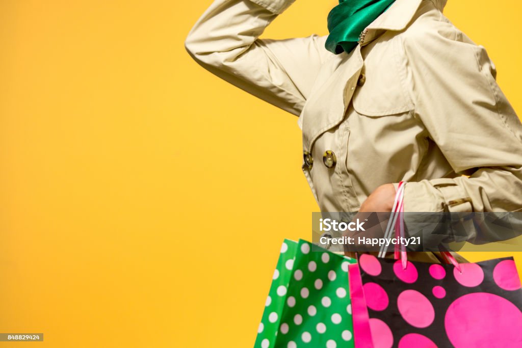 Shopping woman in autumn colors Retail Stock Photo