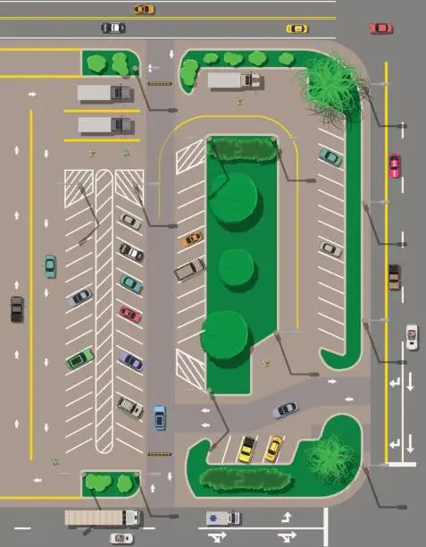 Vector illustration of City parking lot with different cars