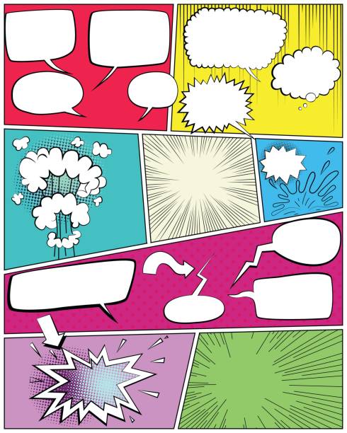 comic-buch-seitenvorlage mit leeren sprechblasen - pattern circle backgrounds retro revival stock-grafiken, -clipart, -cartoons und -symbole