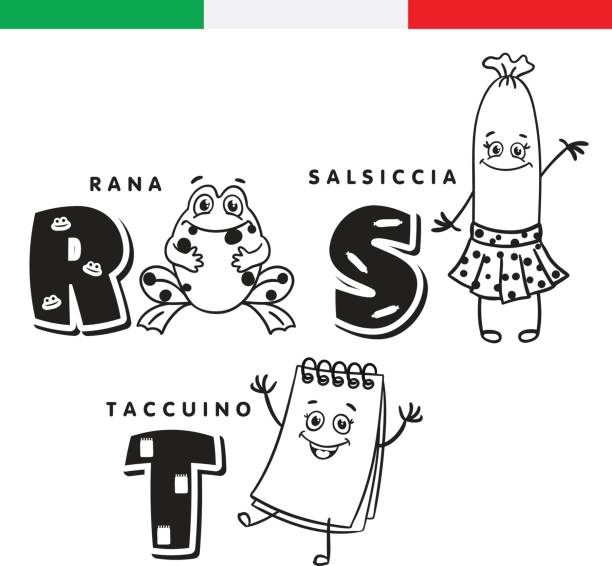  Ilustración de Alfabeto Italiano Rana Salchicha Bloc De Notas Vectores De Letras Y Caracteres y más Vectores Libres de Derechos de Colección