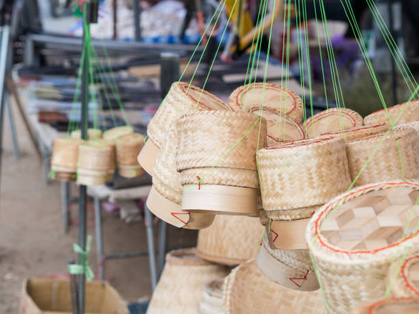 istock Bamboo weaving boxes for sticky rice container, rice basket, Kratip, wicker. 848862666