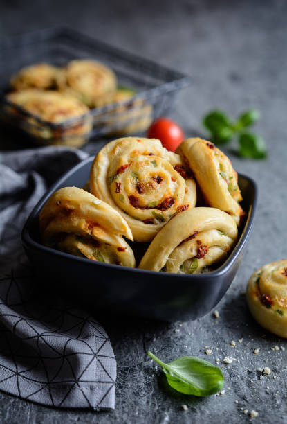 istock Vegetarian bread rolls filled with sun - dried tomato, green onion and Mozzarella 848867022