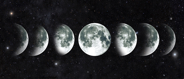  luna, ciclo lunar, en, cielo de la noche, nasa Colección de foto