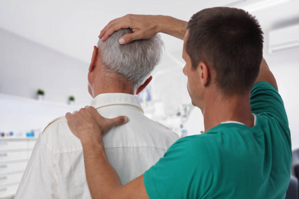 istock Man having chiropractic back and neck adjustment. Osteopathy, Alternative medicine, pain relief concept. Physiotherapy, sport injury rehabilitation 848867744