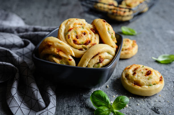 istock Vegetarian bread rolls filled with sun - dried tomato, green onion and Mozzarella 848867782