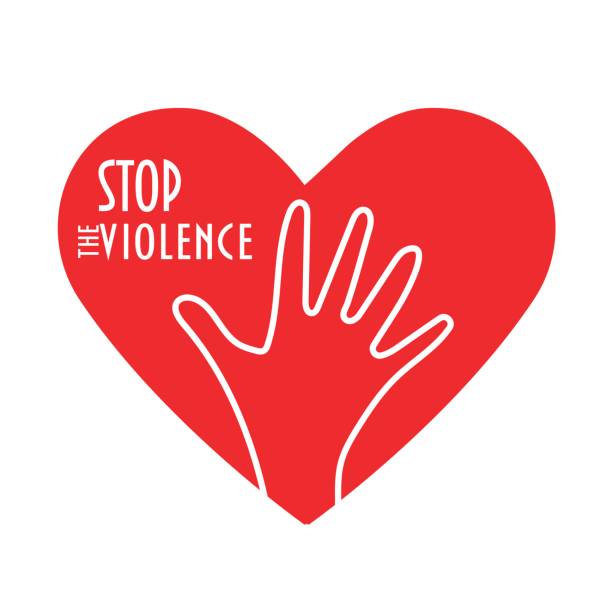 Stop the violence concept vector illustration. Heart shape, enough hand sign and text: Stop the Violence. vector art illustration