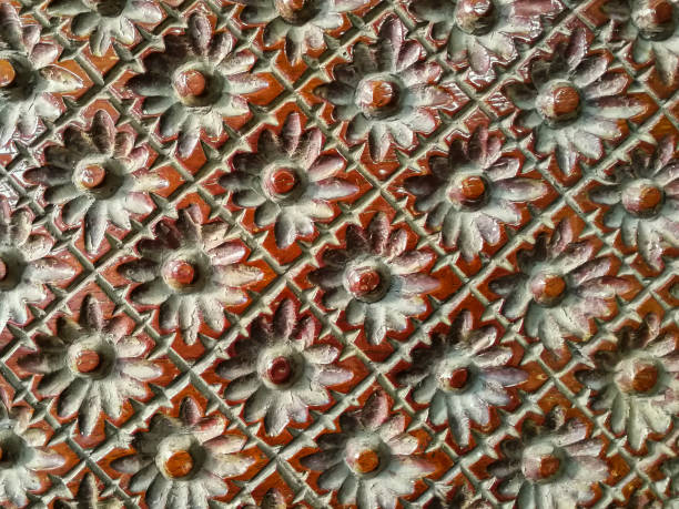 istock Close up of wood carved flower form pattern. 848874860