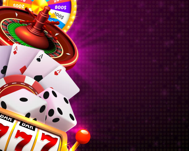 tablica banerów w kościach kasynowych na tle. - gambling dice casino backgrounds stock illustrations