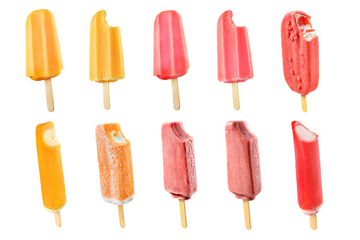 Set of ice pop or popsicle isolated on white background