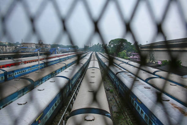 istock Railway carriages lined up beside the station on Indian Railways 848894954