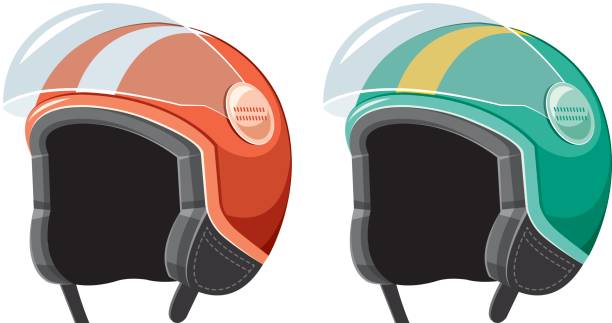 ilustrações, clipart, desenhos animados e ícones de capacete do "trotinette" - helmet motorized sport biker crash helmet