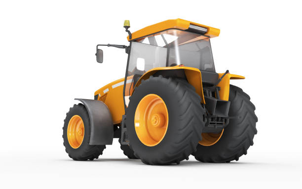 istock Wheel agricultural tracktor isolated on white background. Rear view 848902708